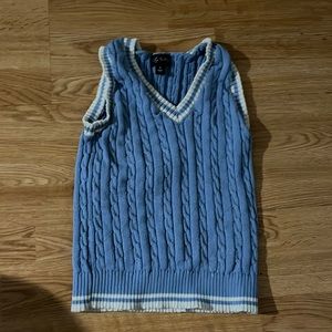 blue vest with white lining